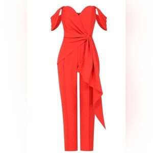 Lavish Alice Red Off The Shoulder Tailored Jumpsuit 6